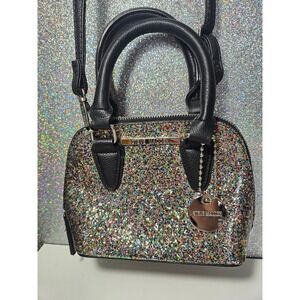 STEVE Madden SM Mini Dome Satchel Bag Multicolor Glitter Black Crossbody Handbag